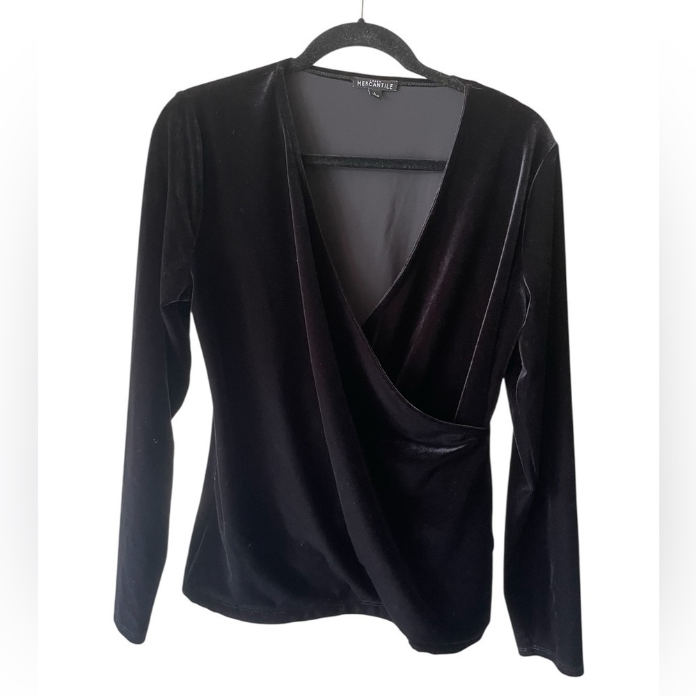 J Crew Mercantile Black Faux Wrap Long Sleeve Top Size Large